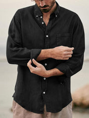 Men's European and American fashion solid color loose single-breasted long-sleeved lapel shirt - 808Lush