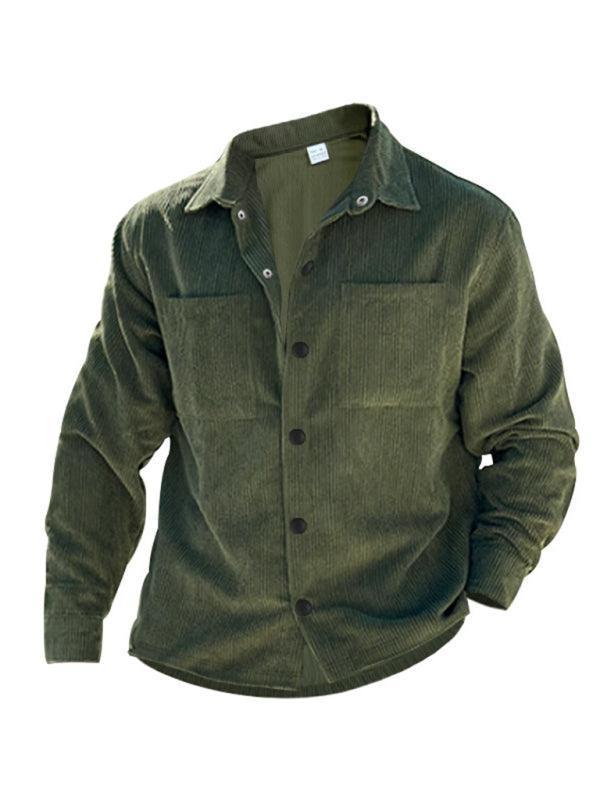 Men's casual multi-pocket solid color corduroy button-down shirt - 808Lush