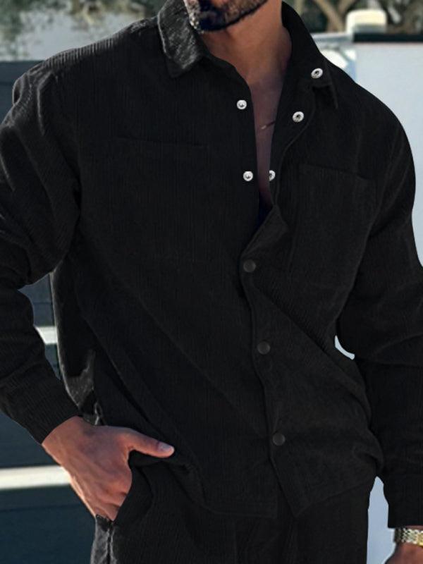Men's casual multi-pocket solid color corduroy button-down shirt - 808Lush