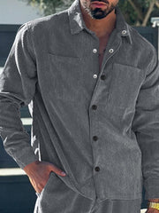 Men's casual multi-pocket solid color corduroy button-down shirt - 808Lush