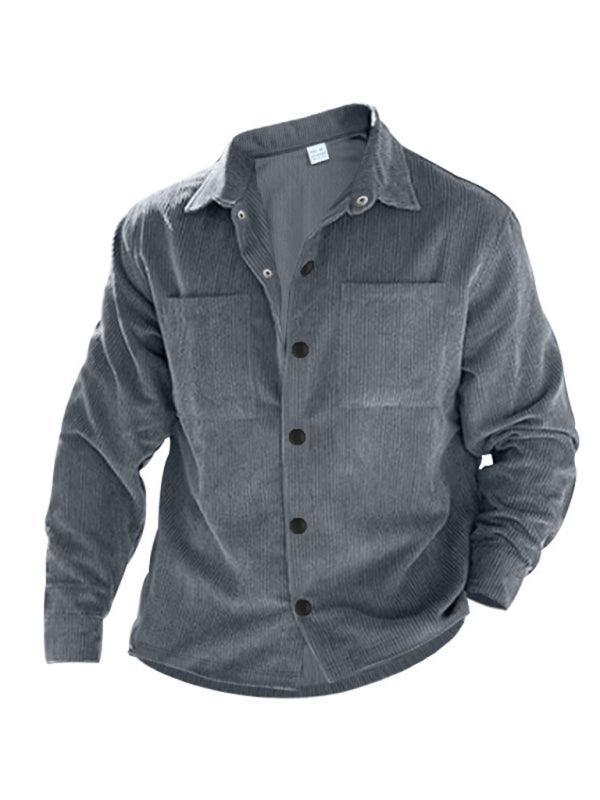 Men's casual multi-pocket solid color corduroy button-down shirt - 808Lush