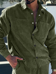 Men's casual multi-pocket solid color corduroy button-down shirt - 808Lush