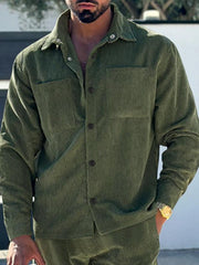 Men's casual multi-pocket solid color corduroy button-down shirt - 808Lush