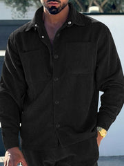 Men's casual multi-pocket solid color corduroy button-down shirt - 808Lush