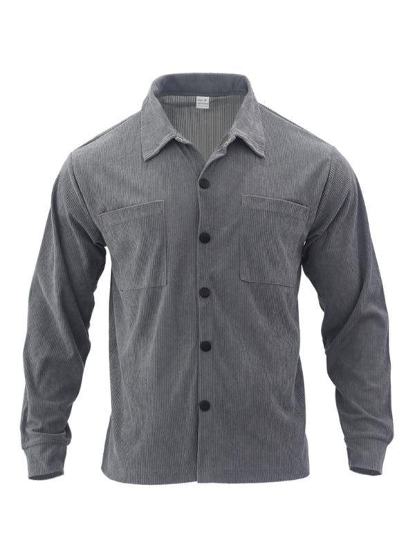 Men's casual multi-pocket solid color corduroy button-down shirt - 808Lush