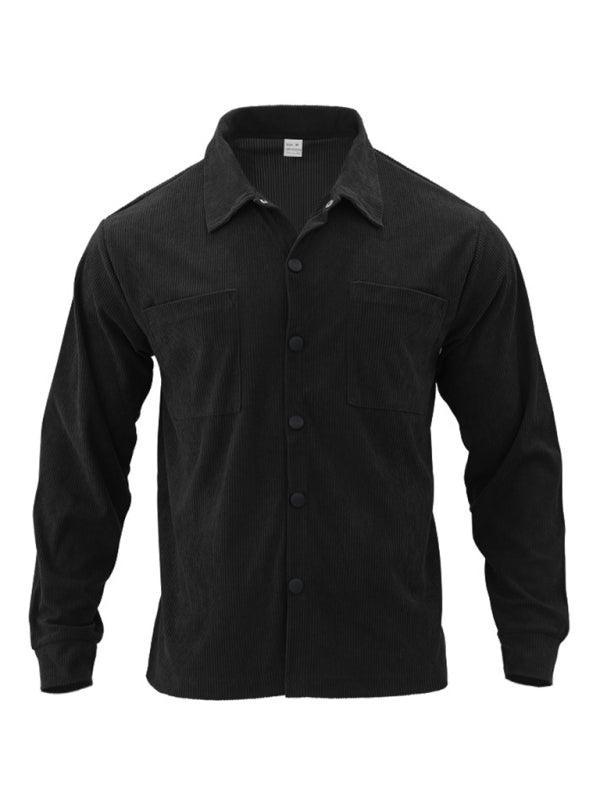 Men's casual multi-pocket solid color corduroy button-down shirt - 808Lush