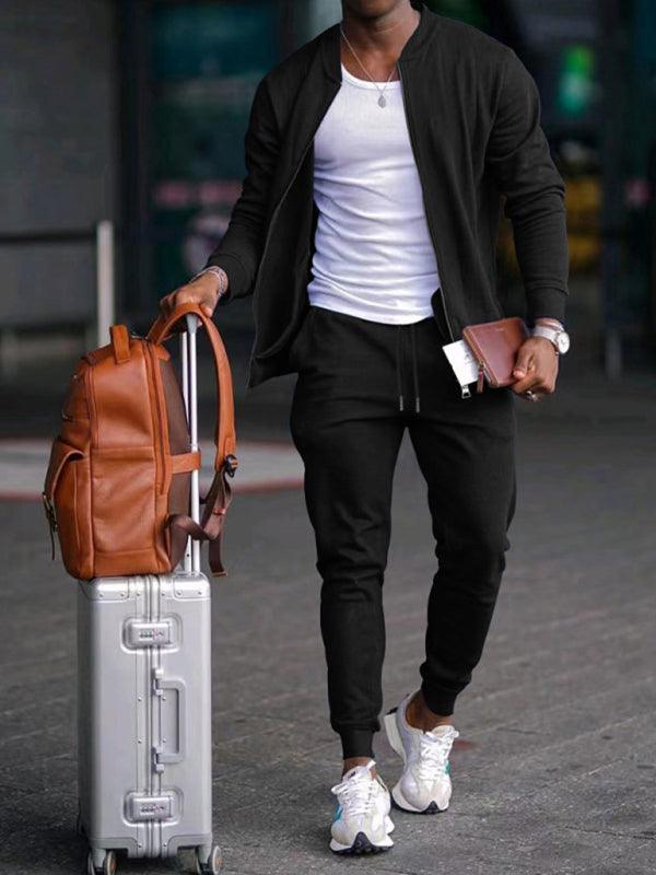 Men's casual solid color baseball collar jacket suit - 808Lush
