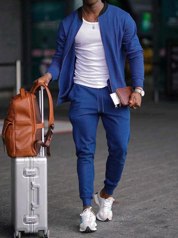 Men's casual solid color baseball collar jacket suit - 808Lush