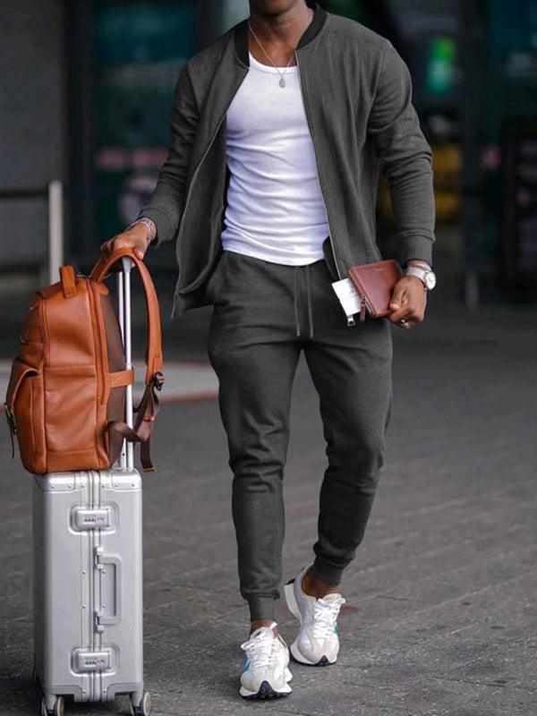 Men's casual solid color baseball collar jacket suit - 808Lush