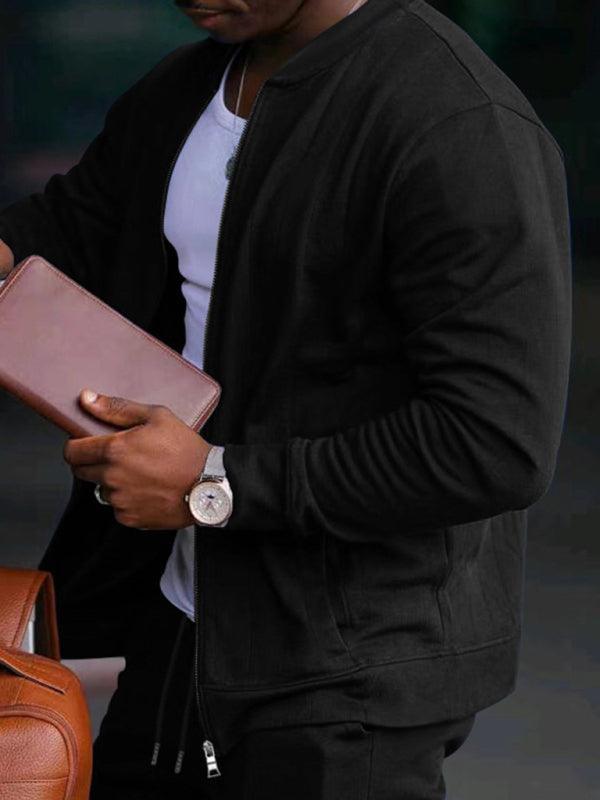 Men's casual solid color baseball collar jacket suit - 808Lush