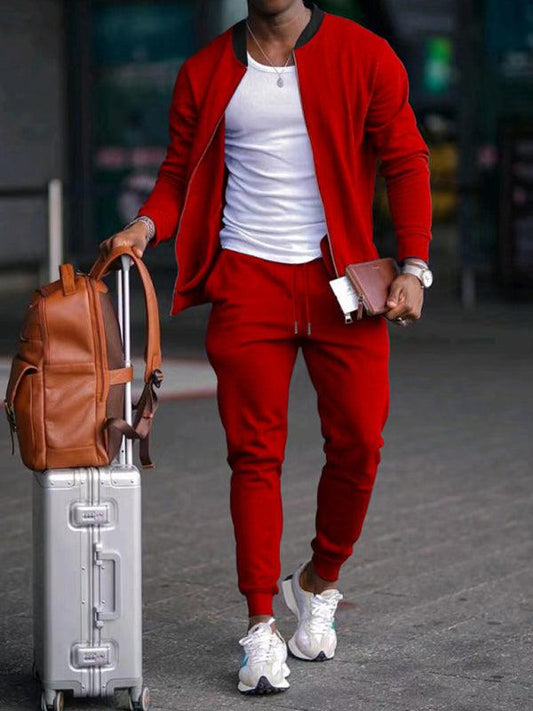 Men's casual solid color baseball collar jacket suit - 808Lush