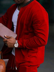 Men's casual solid color baseball collar jacket suit - 808Lush