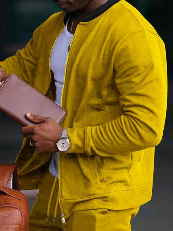 Men's casual solid color baseball collar jacket suit - 808Lush