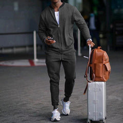 Men's casual solid color baseball collar jacket suit - 808Lush