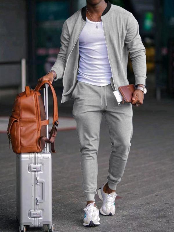 Men's casual solid color baseball collar jacket suit - 808Lush
