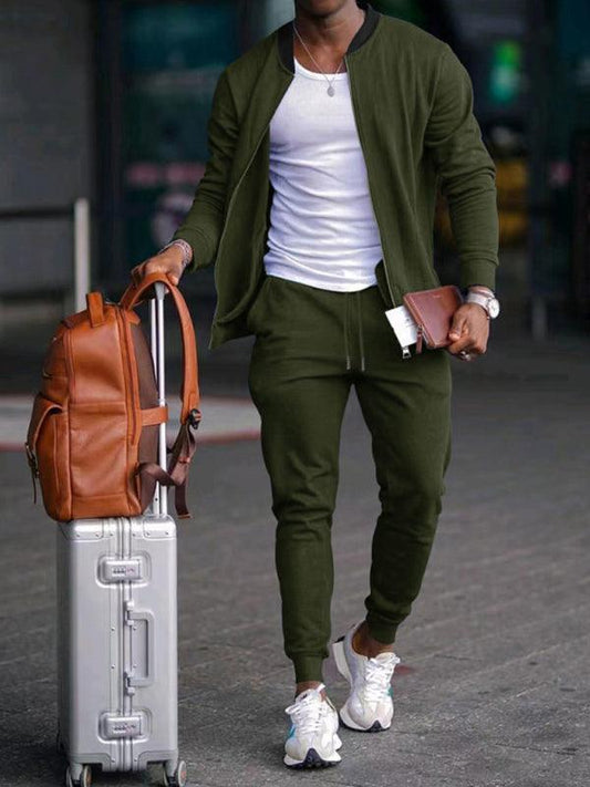 Men's casual solid color baseball collar jacket suit - 808Lush