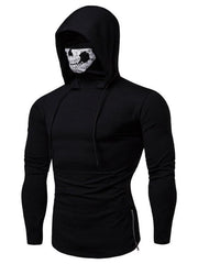 Men's fitness cycling elastic mask skull print hooded pullover long-sleeved T-shirt - 808Lush
