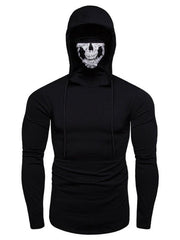 Men's fitness cycling elastic mask skull print hooded pullover long-sleeved T-shirt - 808Lush