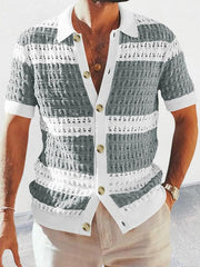 Men's lapel short-sleeved color-blocked cardigan - 808Lush