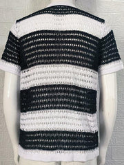 Men's lapel short-sleeved color-blocked cardigan - 808Lush