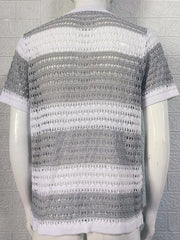Men's lapel short-sleeved color-blocked cardigan - 808Lush