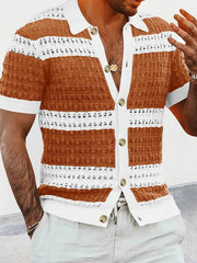 Men's lapel short-sleeved color-blocked cardigan - 808Lush