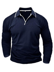 Men's long-sleeved V-neck lapel contrasting color POLO shirt - 808Lush
