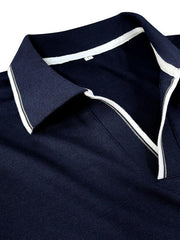 Men's long-sleeved V-neck lapel contrasting color POLO shirt - 808Lush