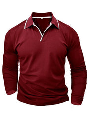 Men's long-sleeved V-neck lapel contrasting color POLO shirt - 808Lush