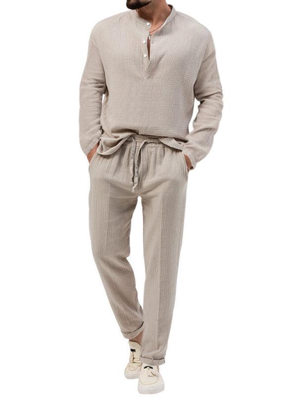 Men's casual long-sleeved shirt and trousers suit - 808Lush
