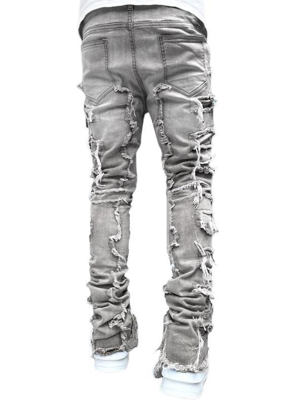 Men's stretch patch denim straight pants - 808Lush