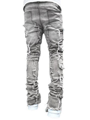 Men's stretch patch denim straight pants - 808Lush