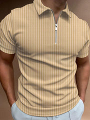 Men's zipper striped short-sleeved lapel casual polo shirt - 808Lush