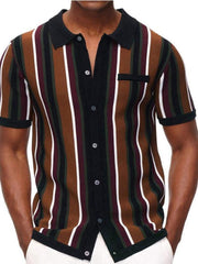 Men's single Breasted Color Contrast Stripe Short Sleeve Shirt - 808Lush
