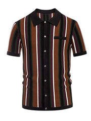 Men's single Breasted Color Contrast Stripe Short Sleeve Shirt - 808Lush