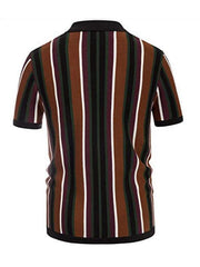 Men's single Breasted Color Contrast Stripe Short Sleeve Shirt - 808Lush