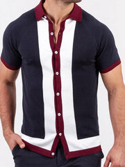 Men's single Breasted Paneled Color Contrast Short Sleeve Shirt - 808Lush