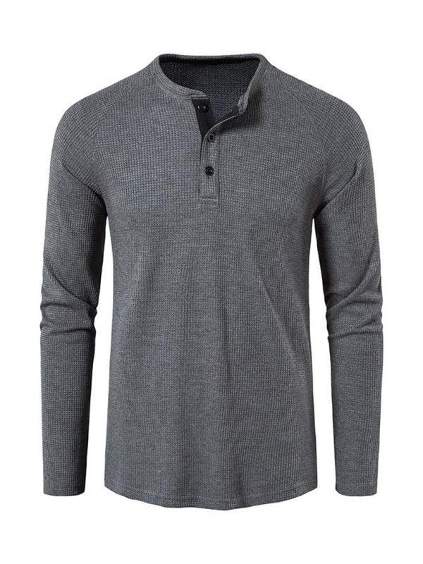 Men's solid-color basic button-down long-sleeve T-shirt - 808Lush