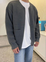 Men's solid color loose casual lazy style knitted sweater cardigan - 808Lush