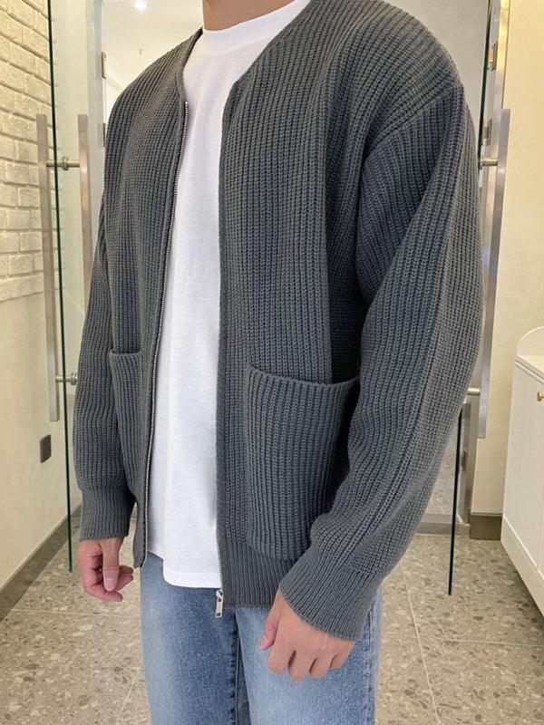 Men's solid color loose casual lazy style knitted sweater cardigan - 808Lush