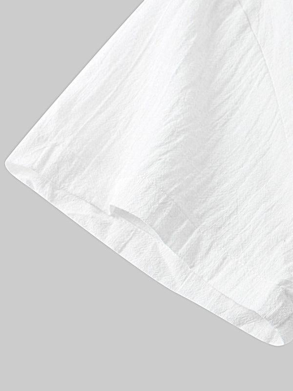 Men's solid color short-sleeved T-shirt shorts cotton linen casual suit - 808Lush