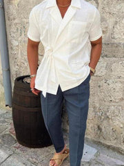 Men's solid color suit lace lace short -sleeved shirt - 808Lush