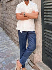 Men's solid color suit lace lace short -sleeved shirt - 808Lush