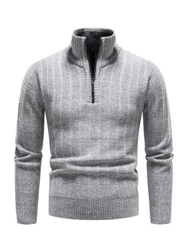 Men's stand collar zipper half cardigan sweater - 808Lush