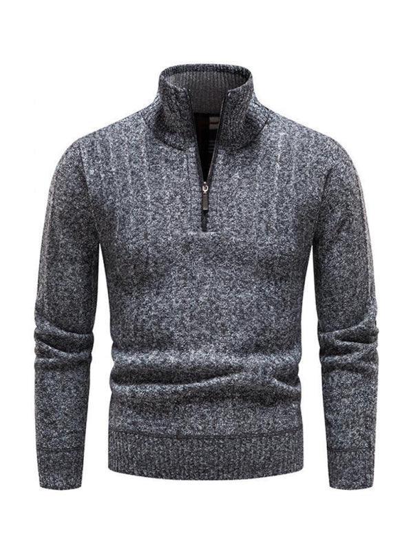 Men's stand collar zipper half cardigan sweater - 808Lush