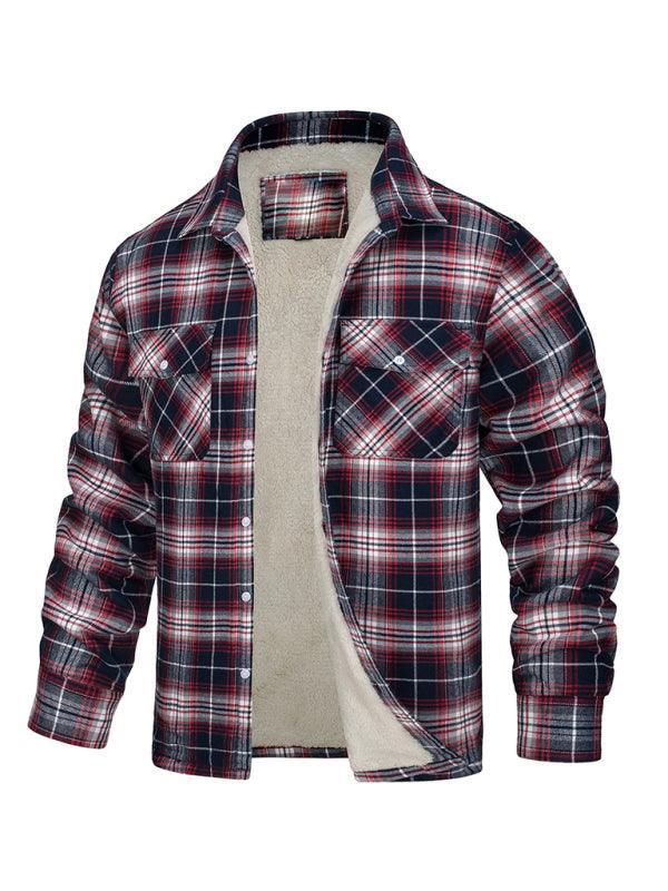 Men's thickened corduroy and velvet long-sleeved plaid patchwork jacket - 808Lush