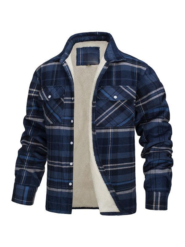 Men's thickened corduroy and velvet long-sleeved plaid patchwork jacket - 808Lush