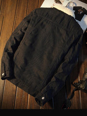 Men's warm sherpa button lapel denim jacket - 808Lush