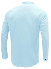 Men's woven solid color long-sleeved cotton and linen shirt - 808Lush