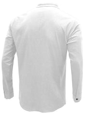 Men's woven solid color long-sleeved cotton and linen shirt - 808Lush